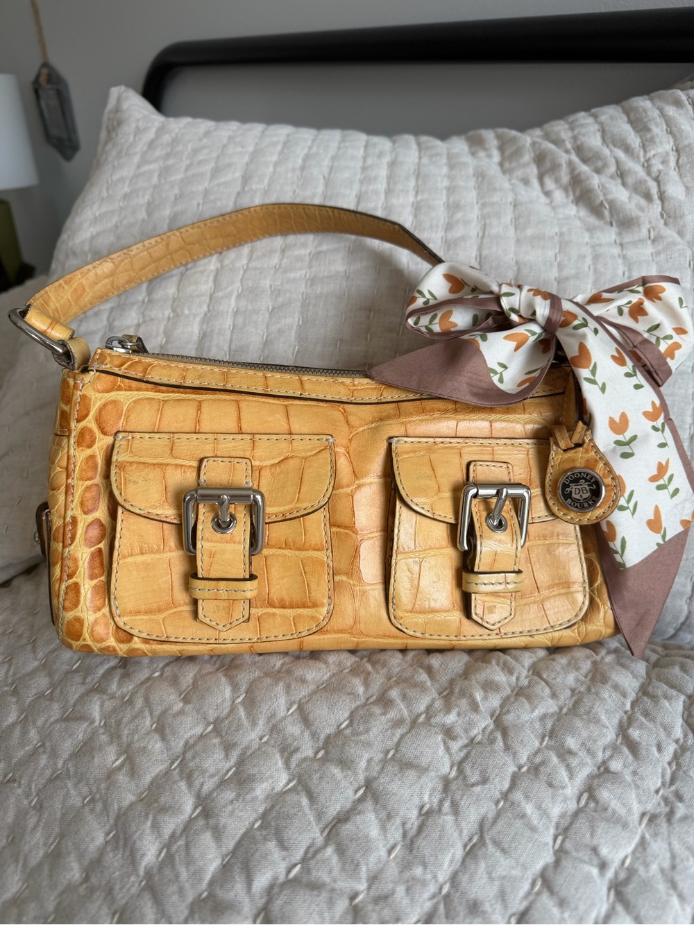 Dooney and Bourke Tan Croc-Embossed Leather Shoulder Bag 11.5x5.5